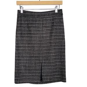 Trina Turk 2 Black Gray Wool Blend Pencil Skirt with Front Split Hem Zip Back